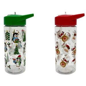 NEW! Festive And Charming Two (2) Piece Christmas Water Bottle Set-16.5 oz (NWT)